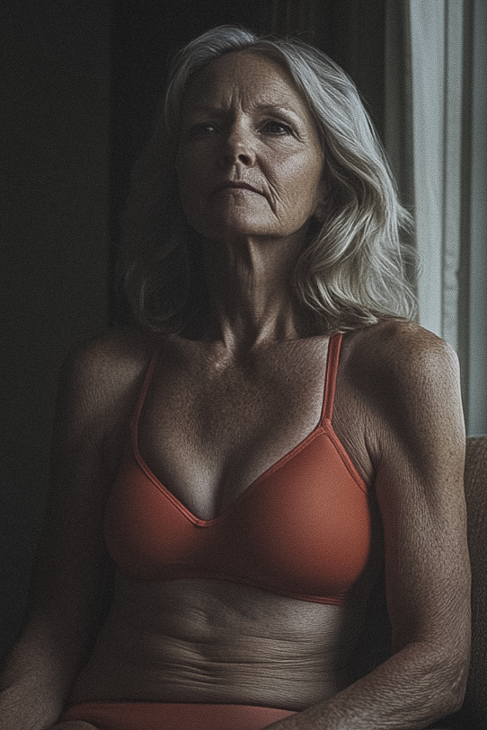 60 year old woman wearing lingerie, boudoir photography.